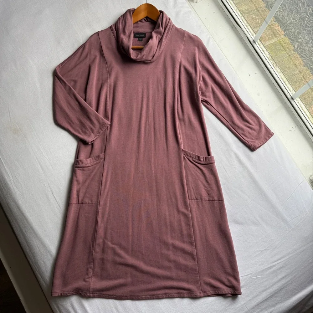 J. Jill Wearever Mauve Cowl Neck Pocket A-Line Dress Small Cozy Layering Fall